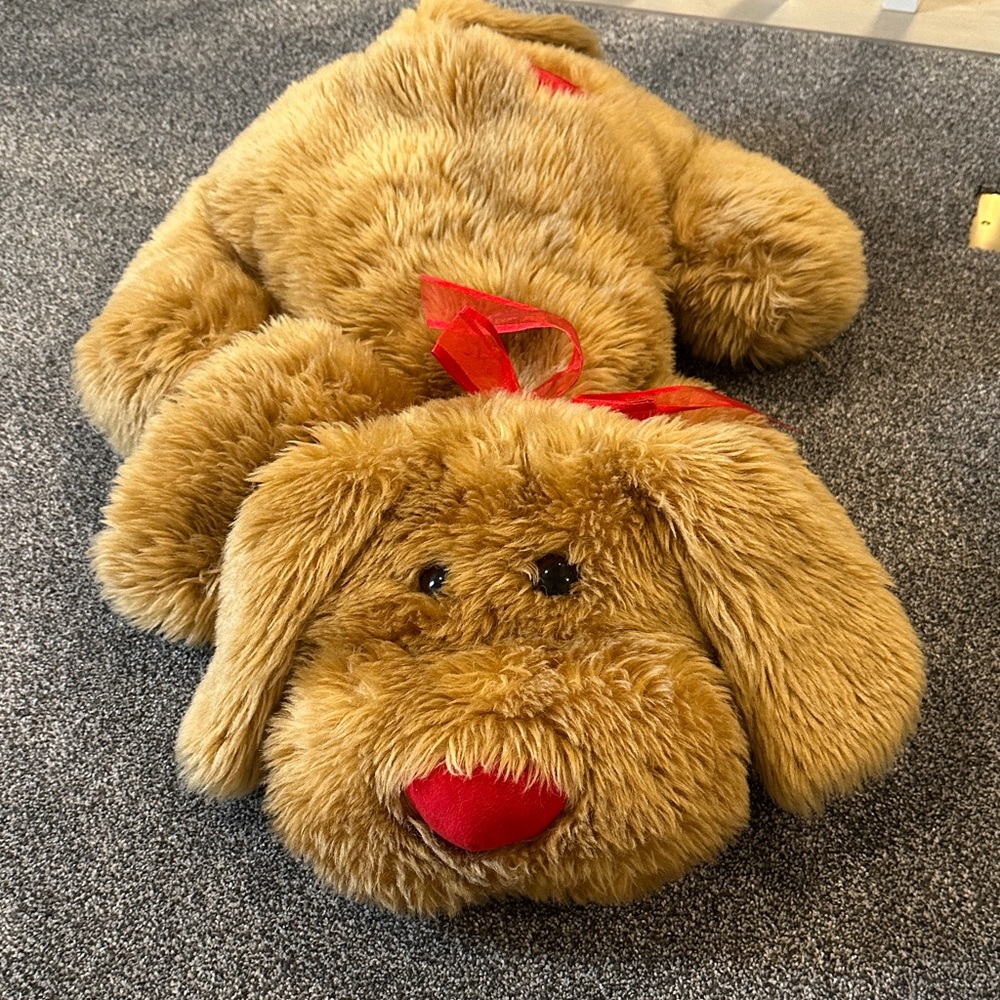 Plush Brown Dog w/ Red Nose Bow & Hearts 30” - Picture 2 of 10